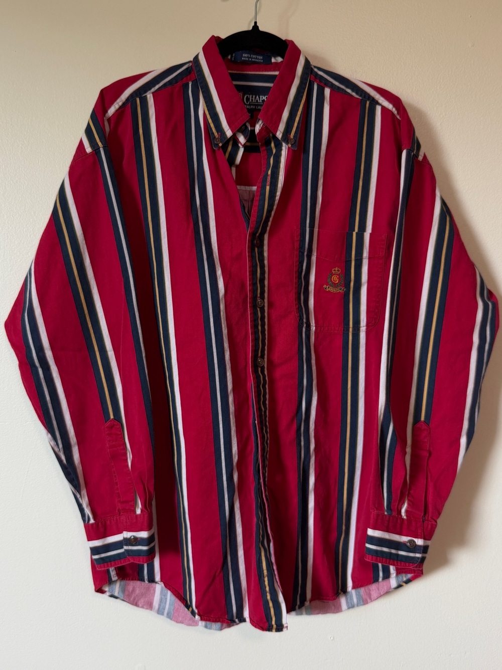 90s Ralph Lauren x Chaps red navy white collared 100% cotton button up sz Men M